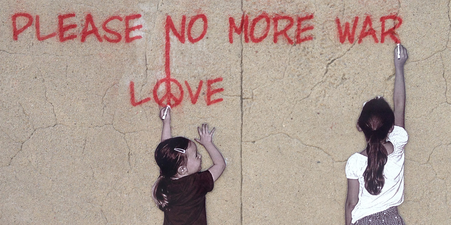 Kinder schreiben 'please no mor war' an eine Wand.,© pixabay/Annette Jones